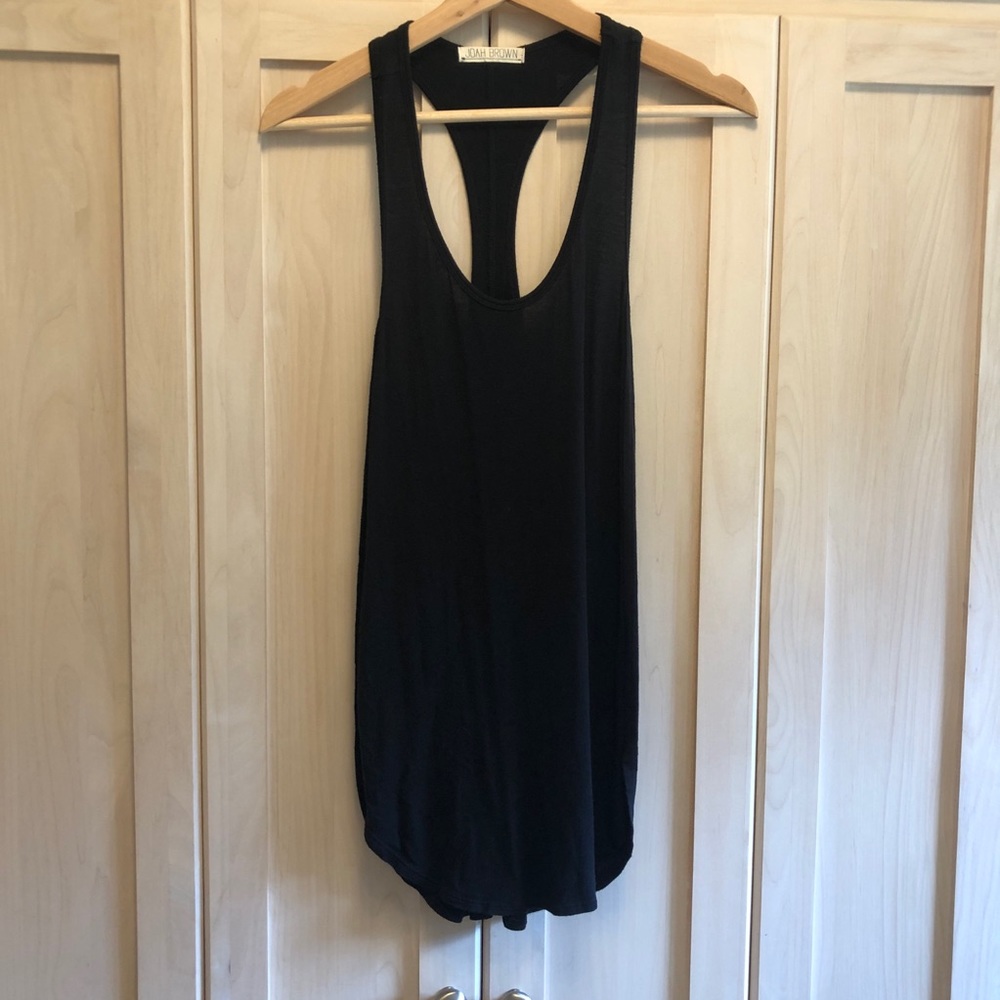 Joah brown black racer back blouse